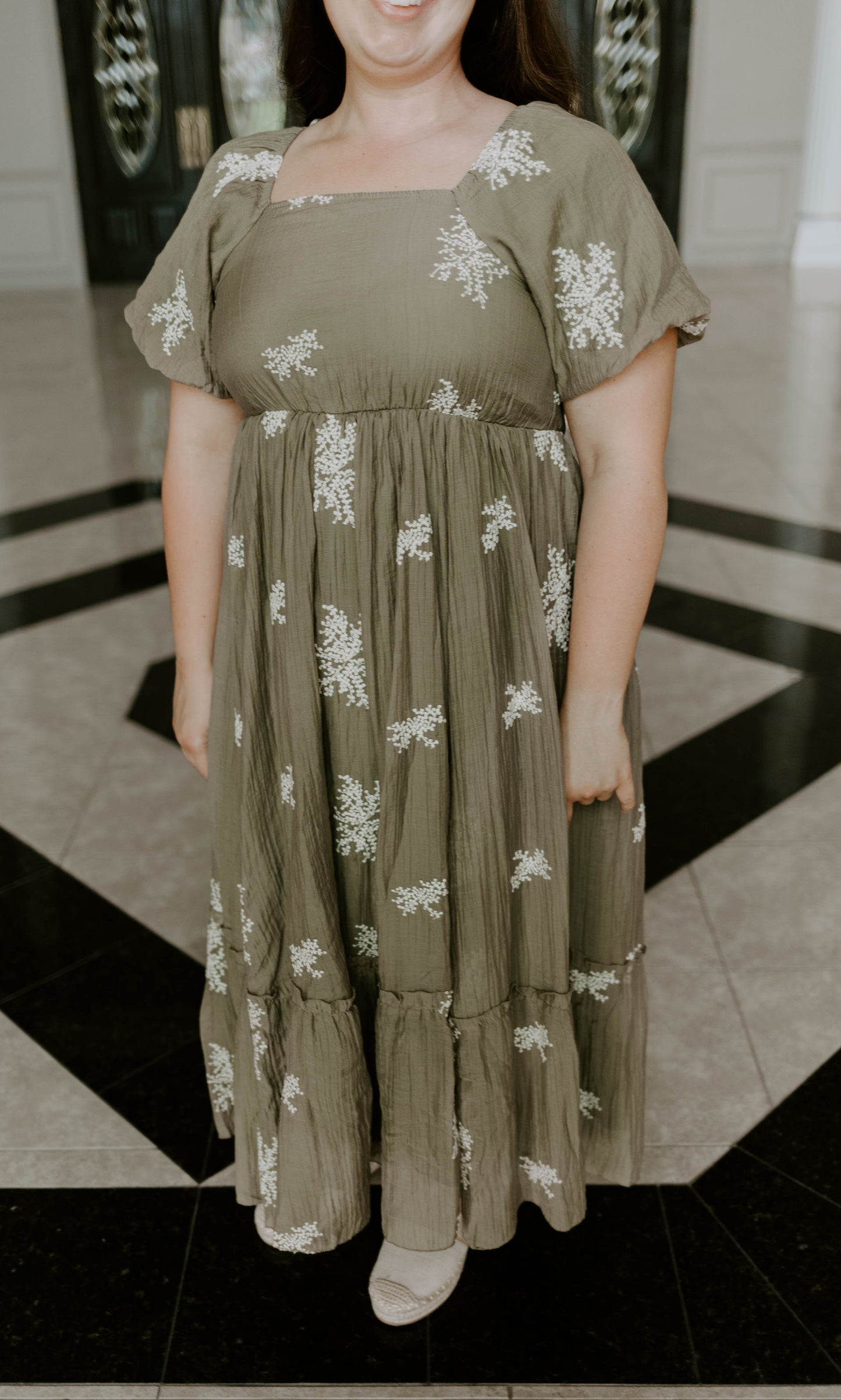 Green Embroidered Midi Dress