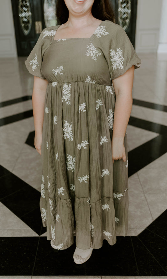 Green Embroidered Midi Dress