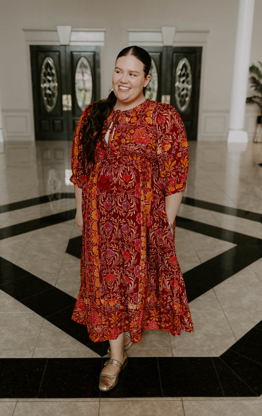 Boho Floral Midi Dress