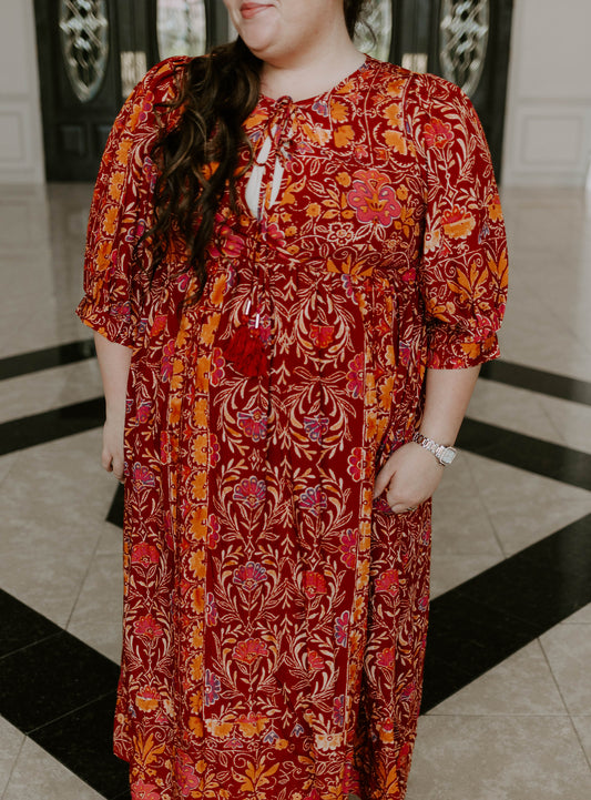 Boho Floral Midi Dress