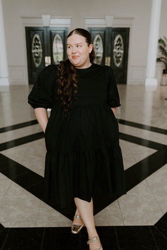 Poplin Tiered High-Low Midi Dress