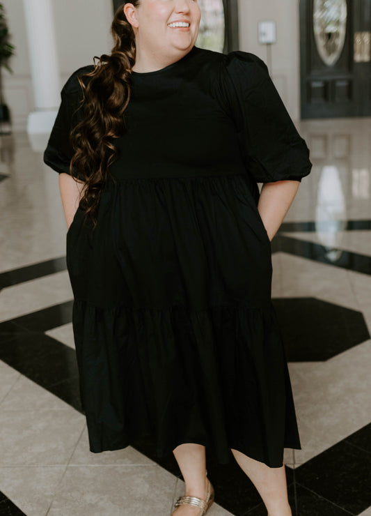 Poplin Tiered High-Low Midi Dress