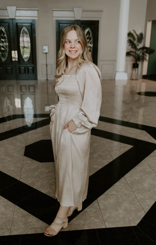 Smocked Satin Dress