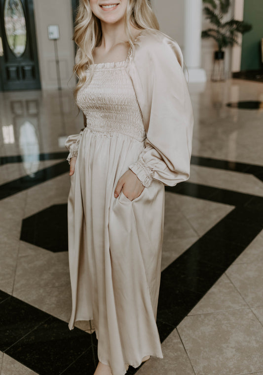 Smocked Satin Dress