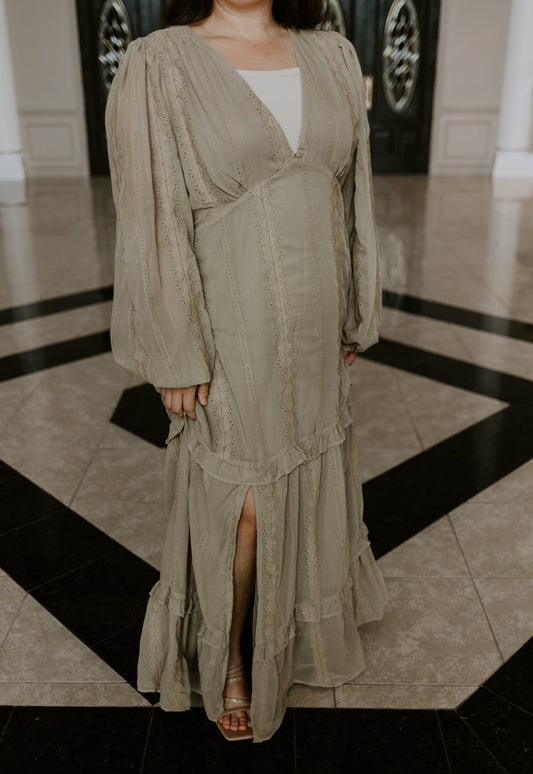Olive V-Neck Tiered Maxi