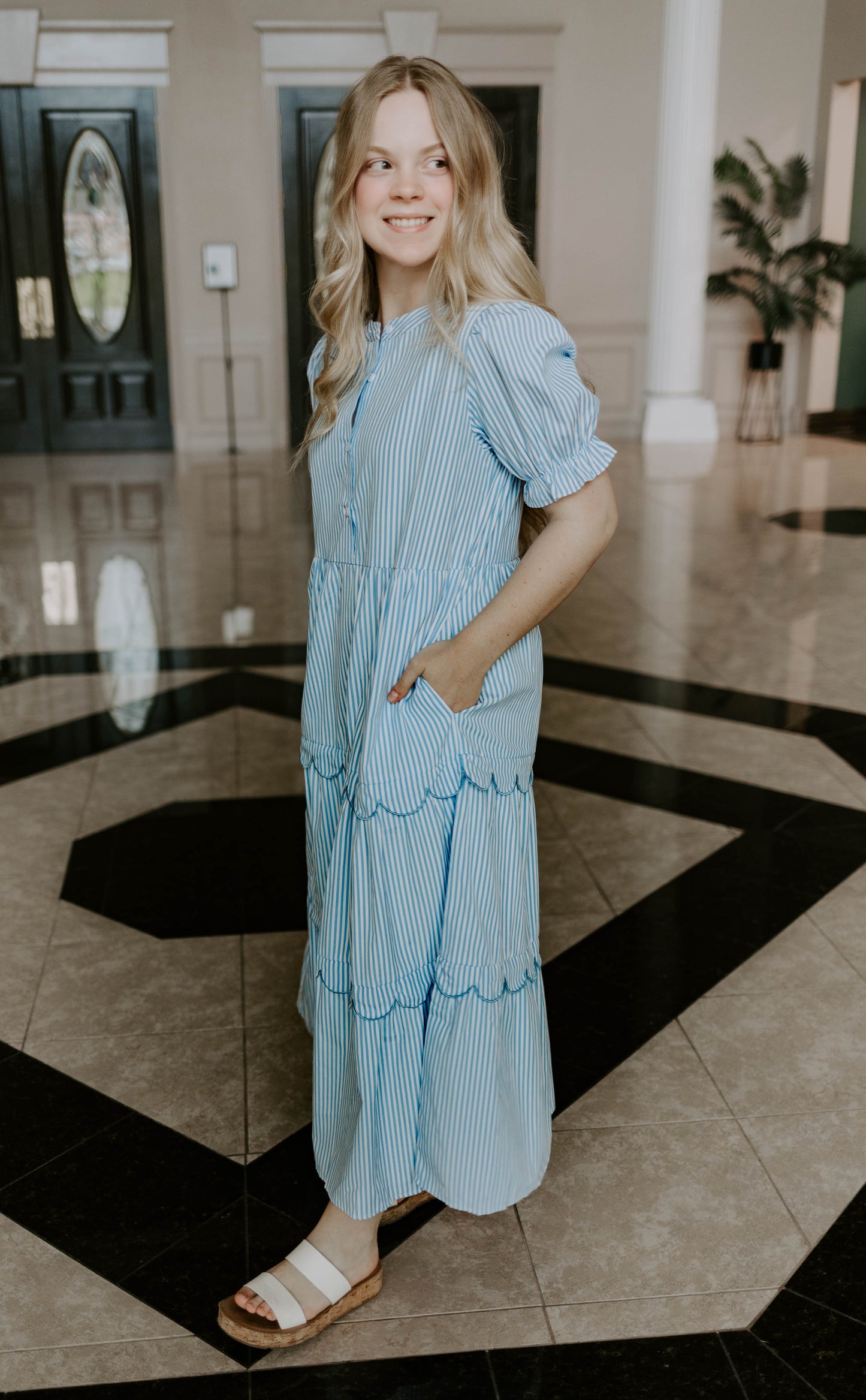 Scallop Hem Midi Dress
