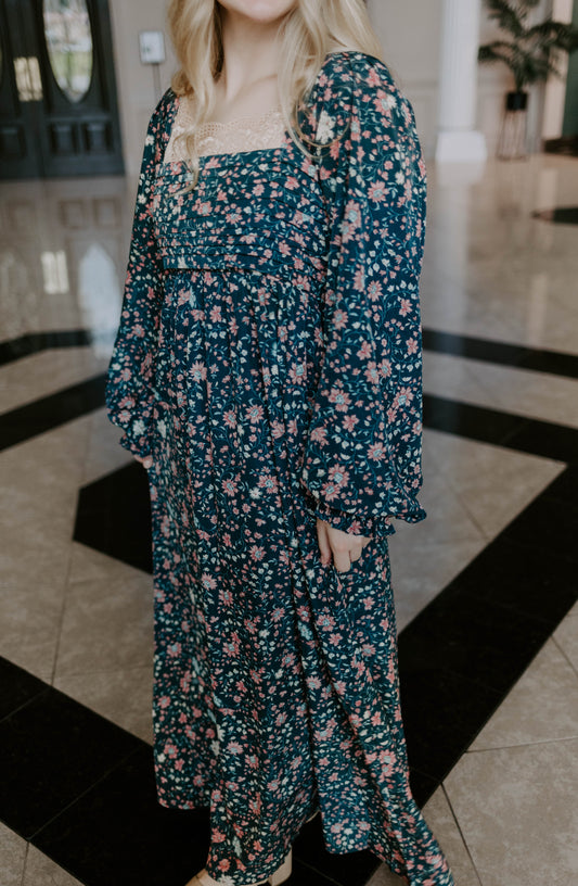 Pleated Bodice Floral Maxi Dress