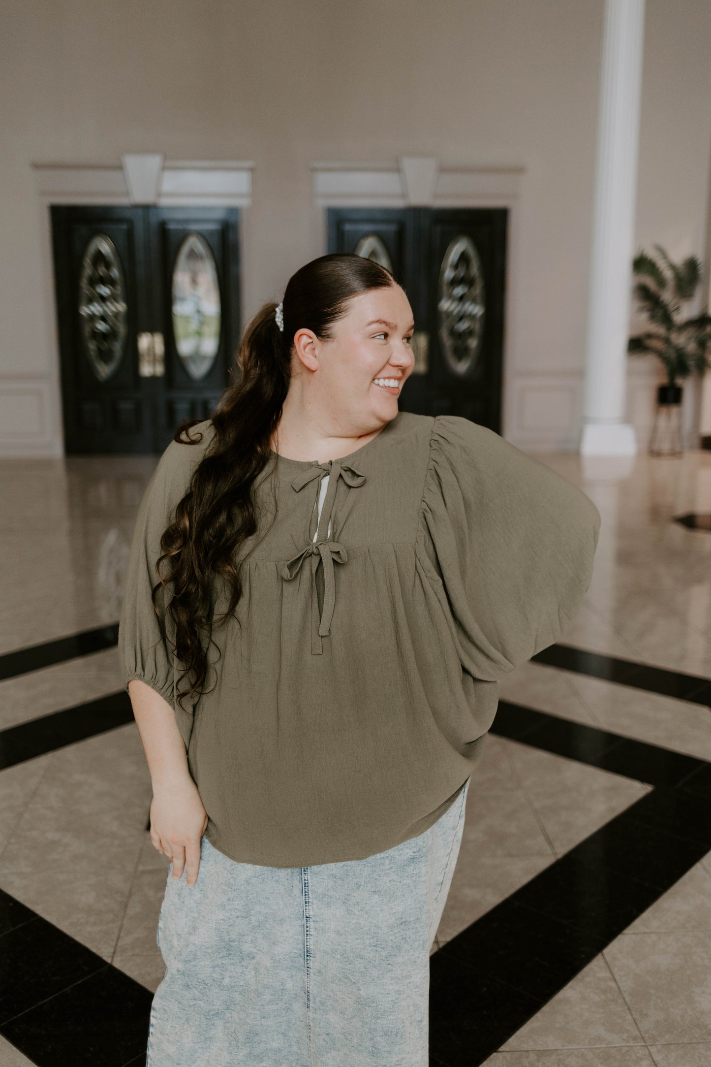 Solid Batwing Blouse