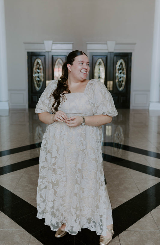 Taupe Floral Overlay Dress