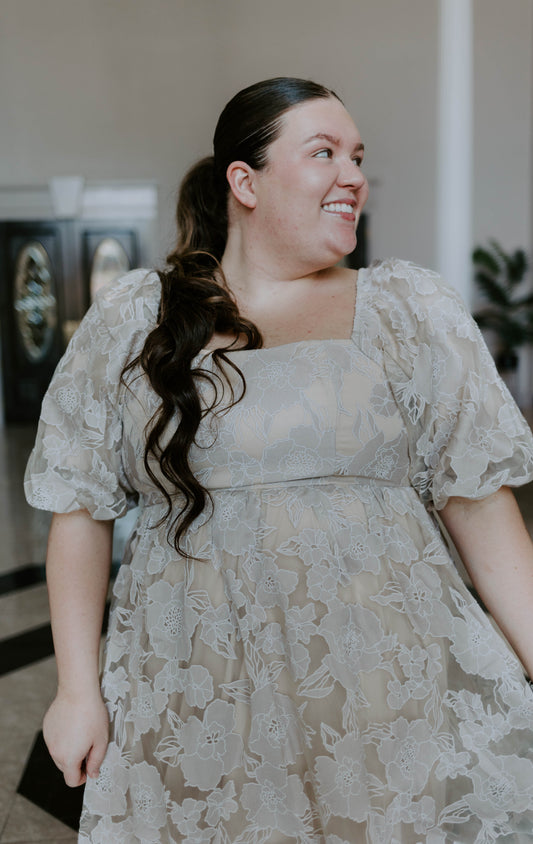 Taupe Floral Overlay Dress