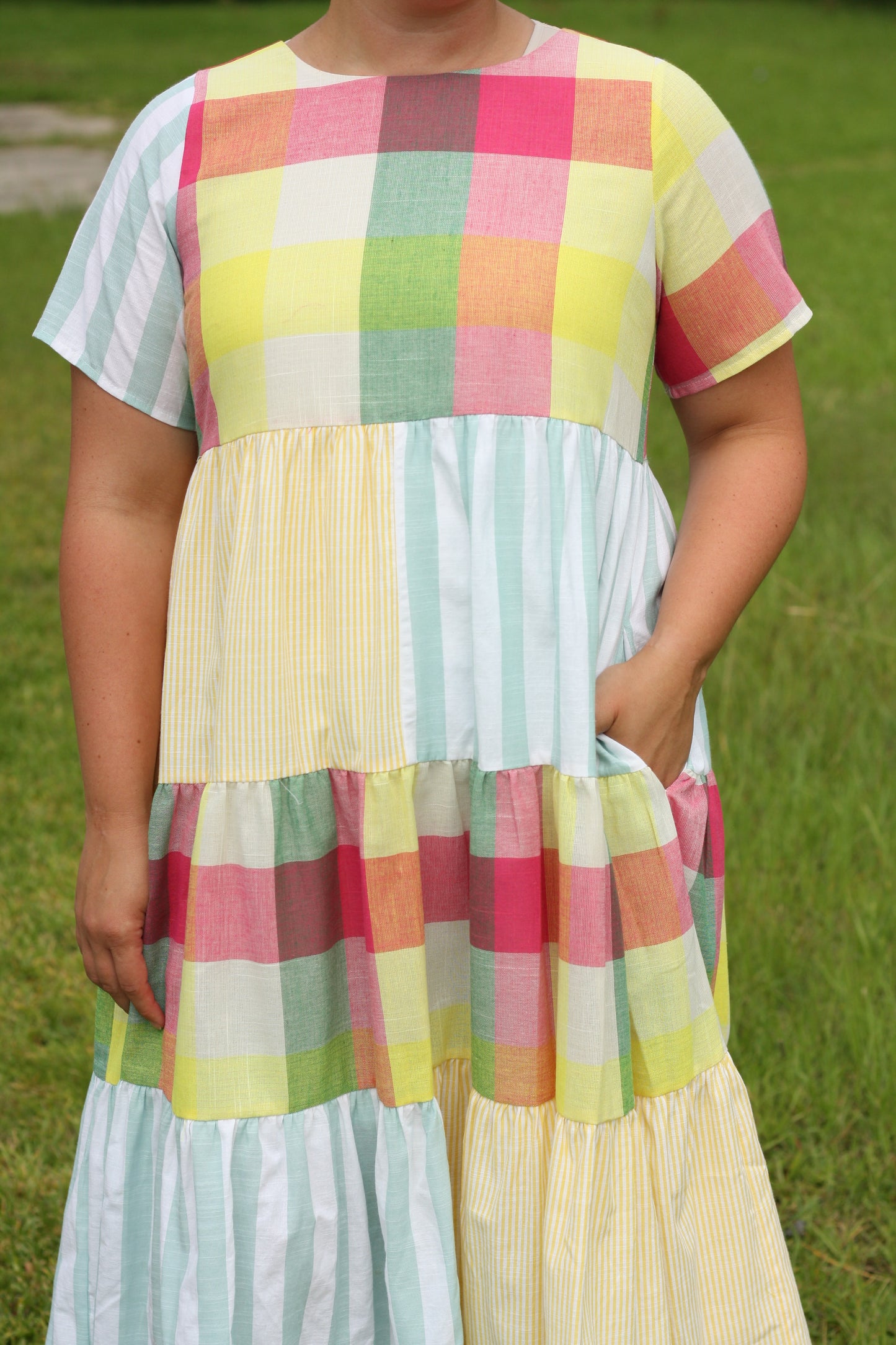 Color Blocked Pattern Maxi Dress