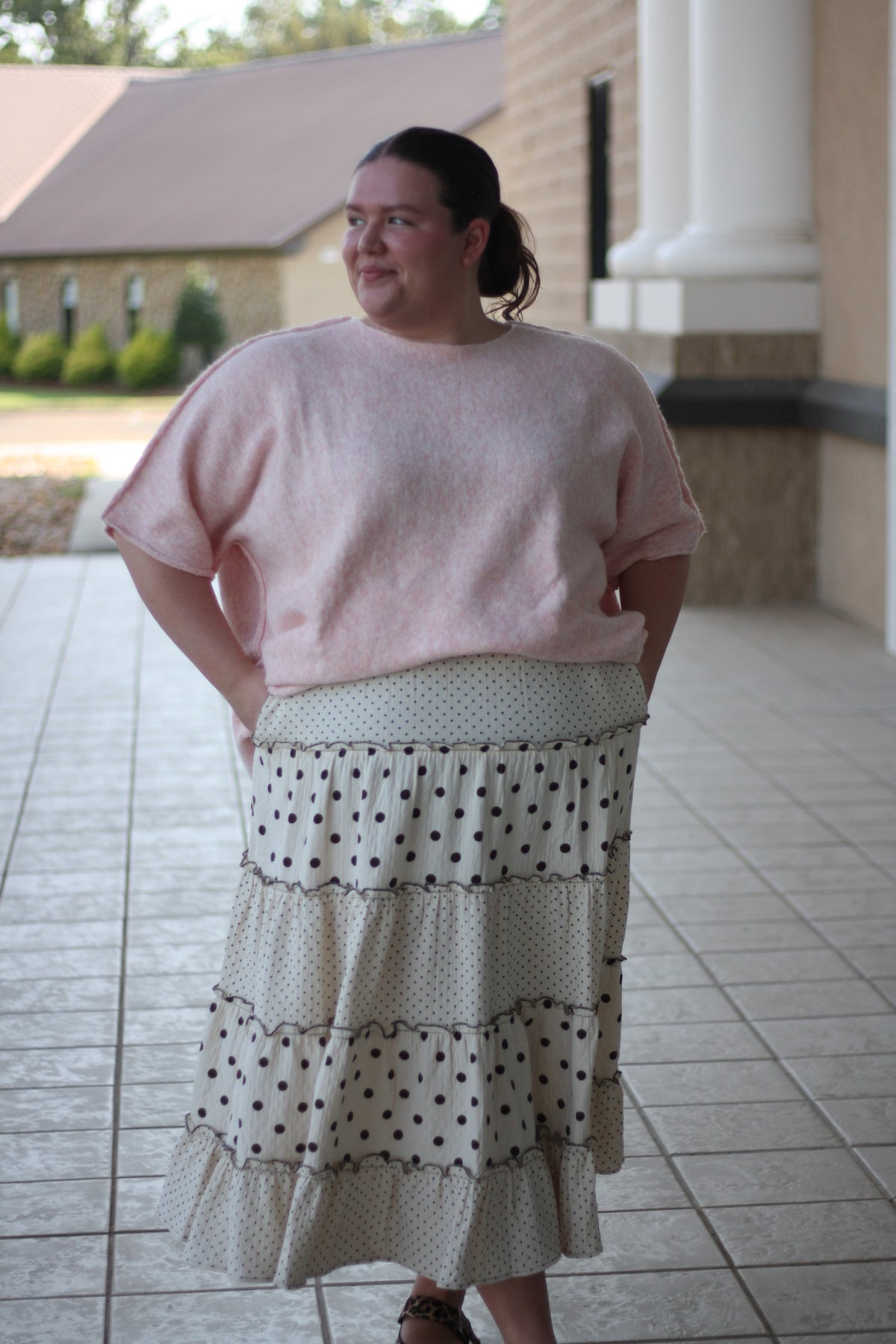Polka Dot Tiered Midi Skirt