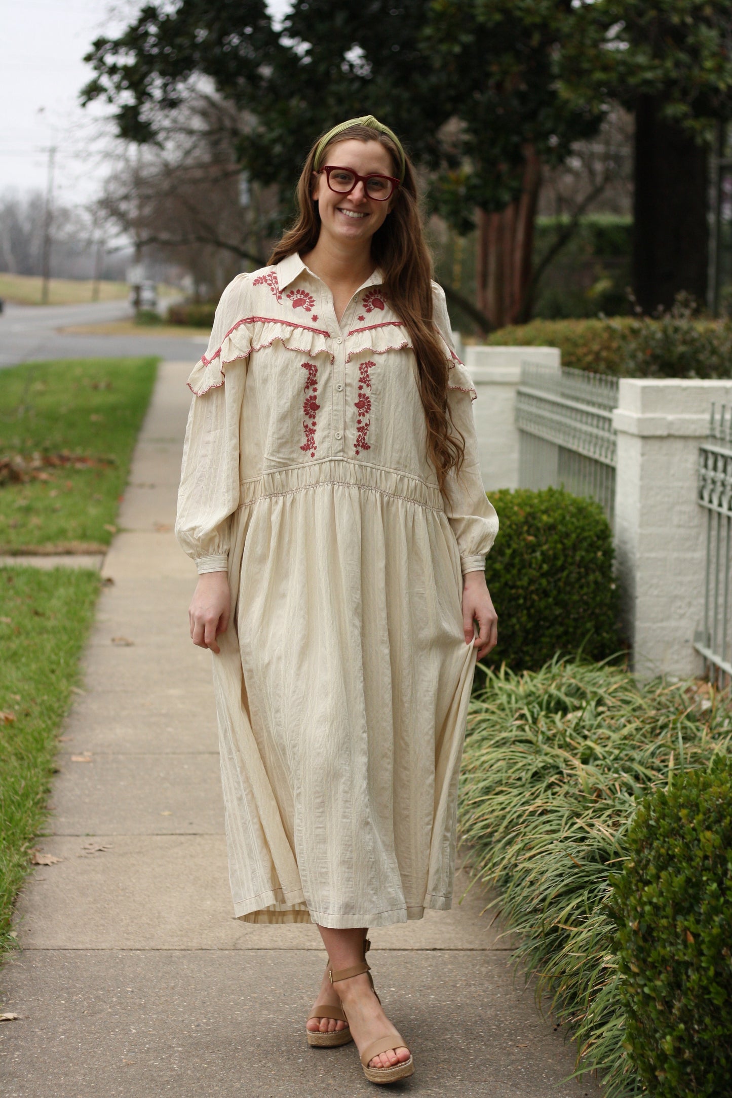Embroidered Ruffle Maxi Dress