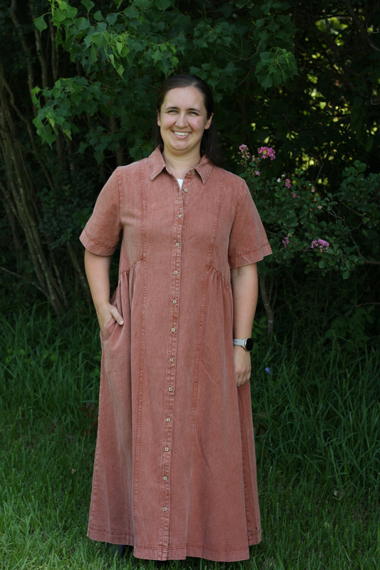 Mineral Washed Cotton Midi Dress