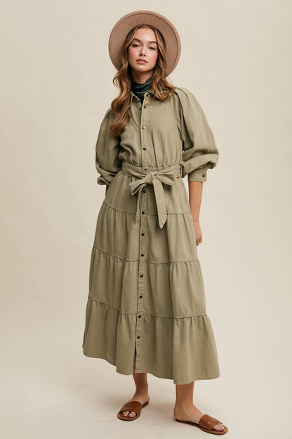 Utility Tiered Midi Dress