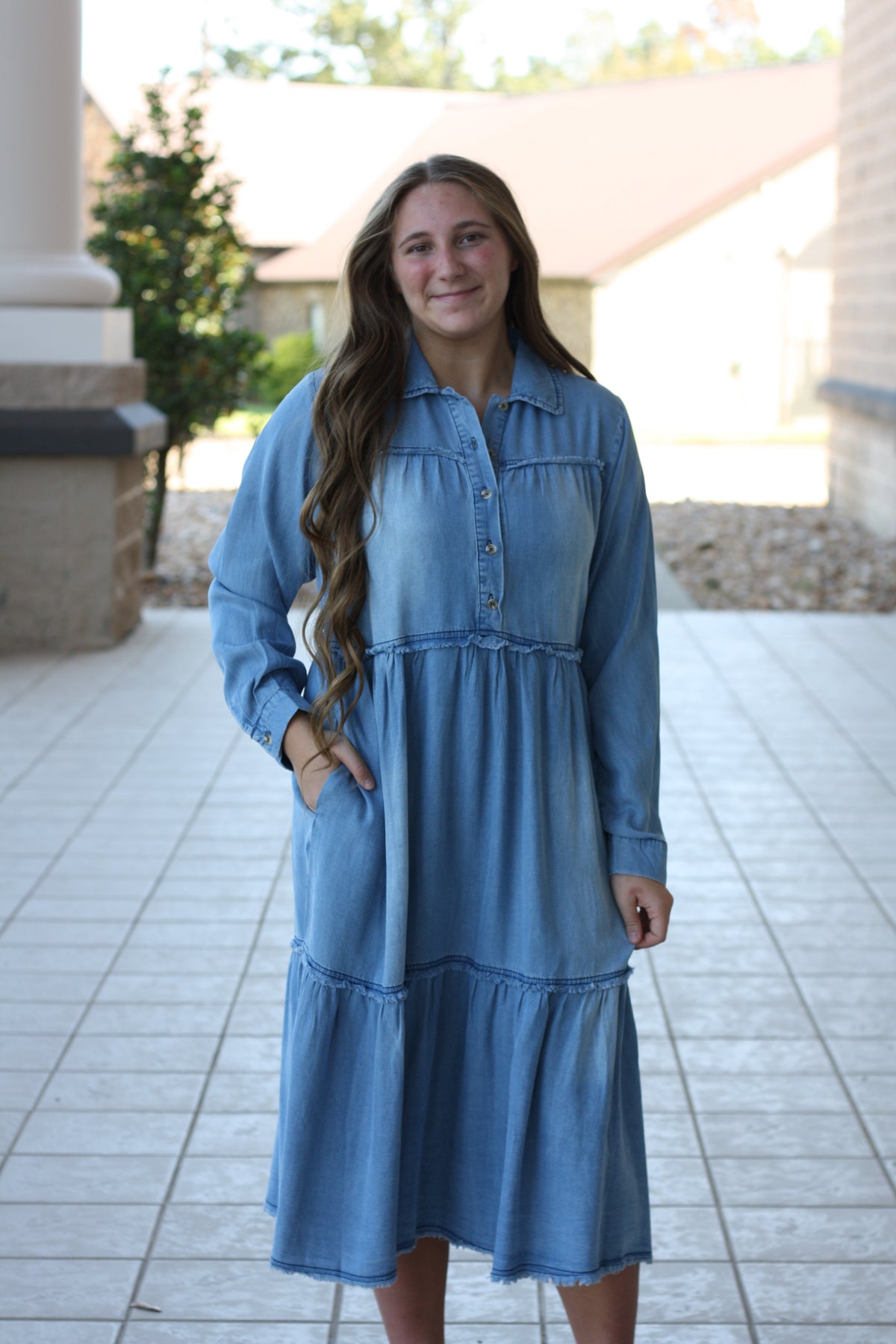 Mineral Washed Denim Maxi Dress