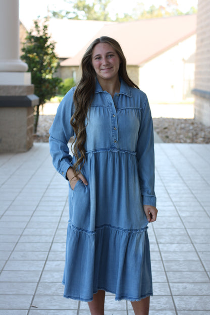 Mineral Washed Denim Maxi Dress
