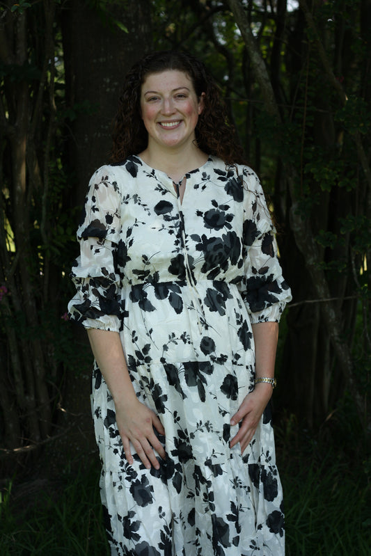 Jacquard Floral Midi Dress