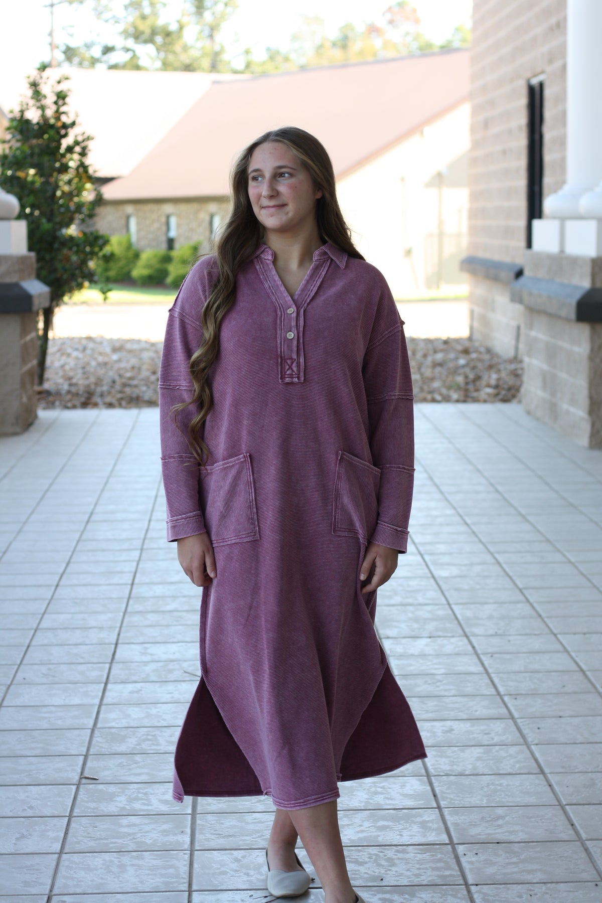 Mineral Washed Henley Dress