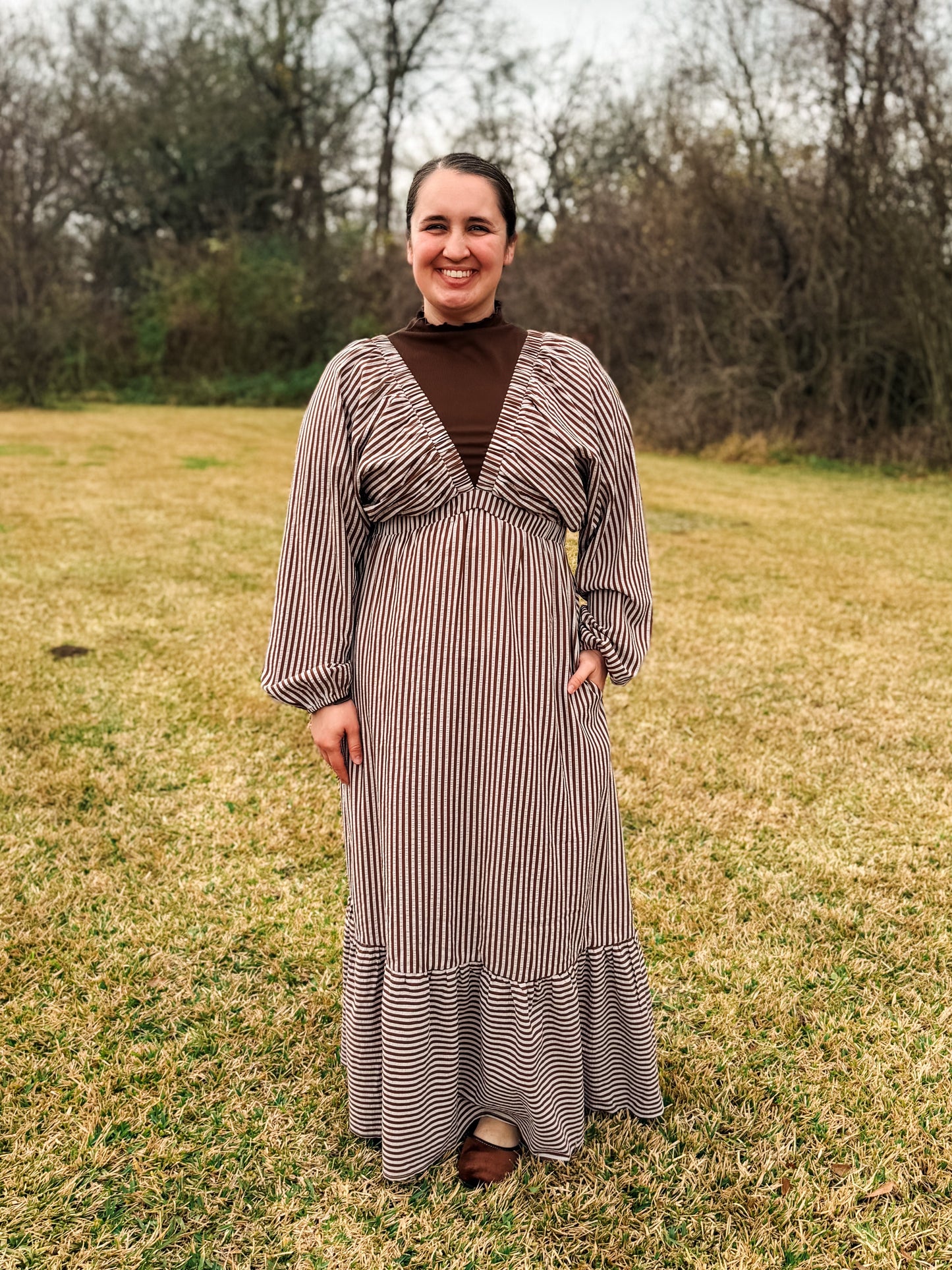 Striped V-Neck Maxi Dress