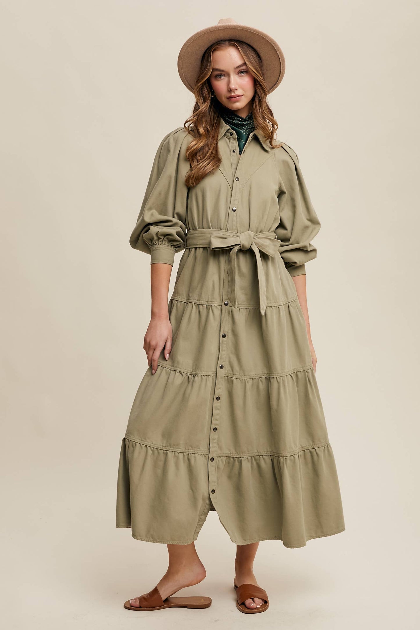 Utility Tiered Midi Dress
