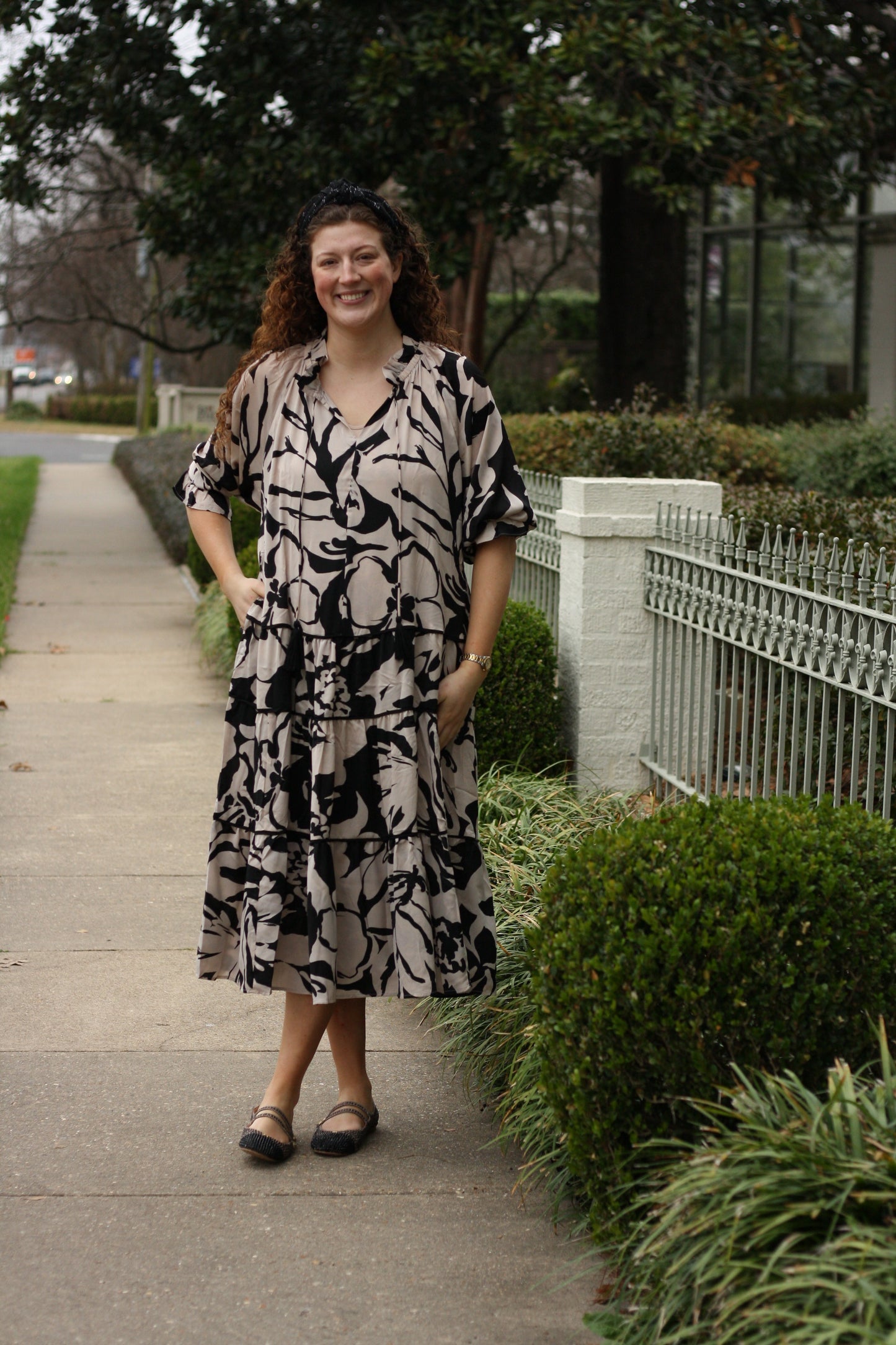 Black/Taupe Midi Dress