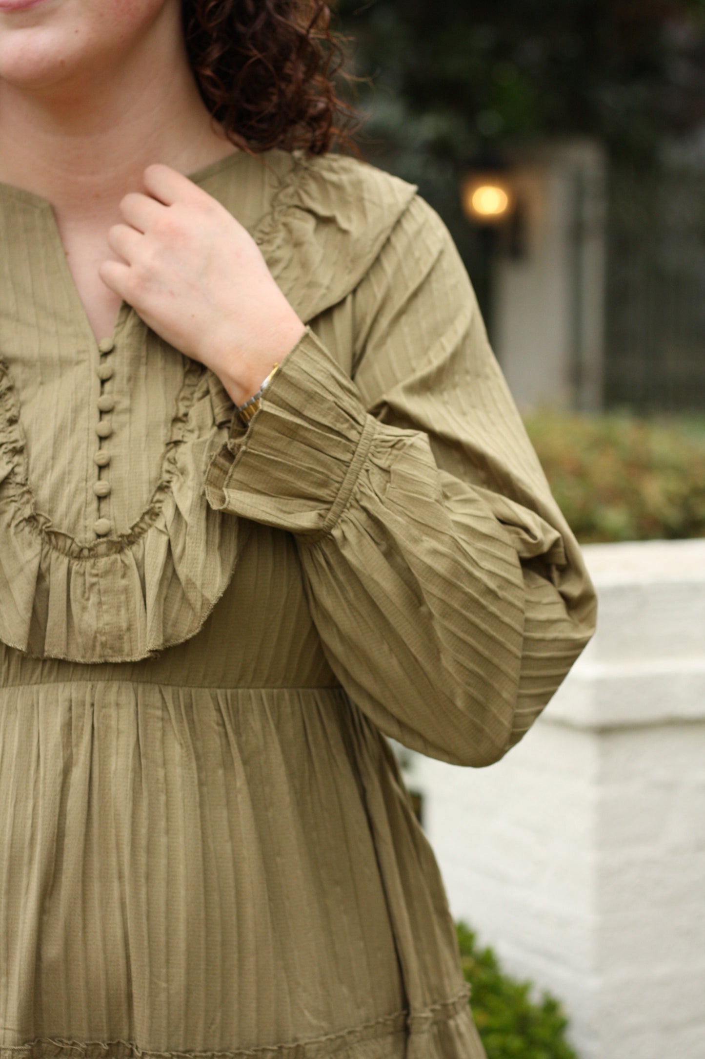 Ruffle Collar Olive Midi Dress