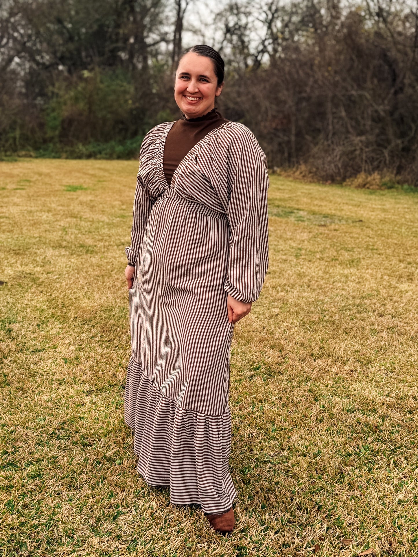 Striped V-Neck Maxi Dress