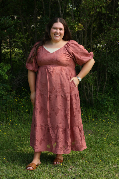 Smocked Floral Appliqué Midi