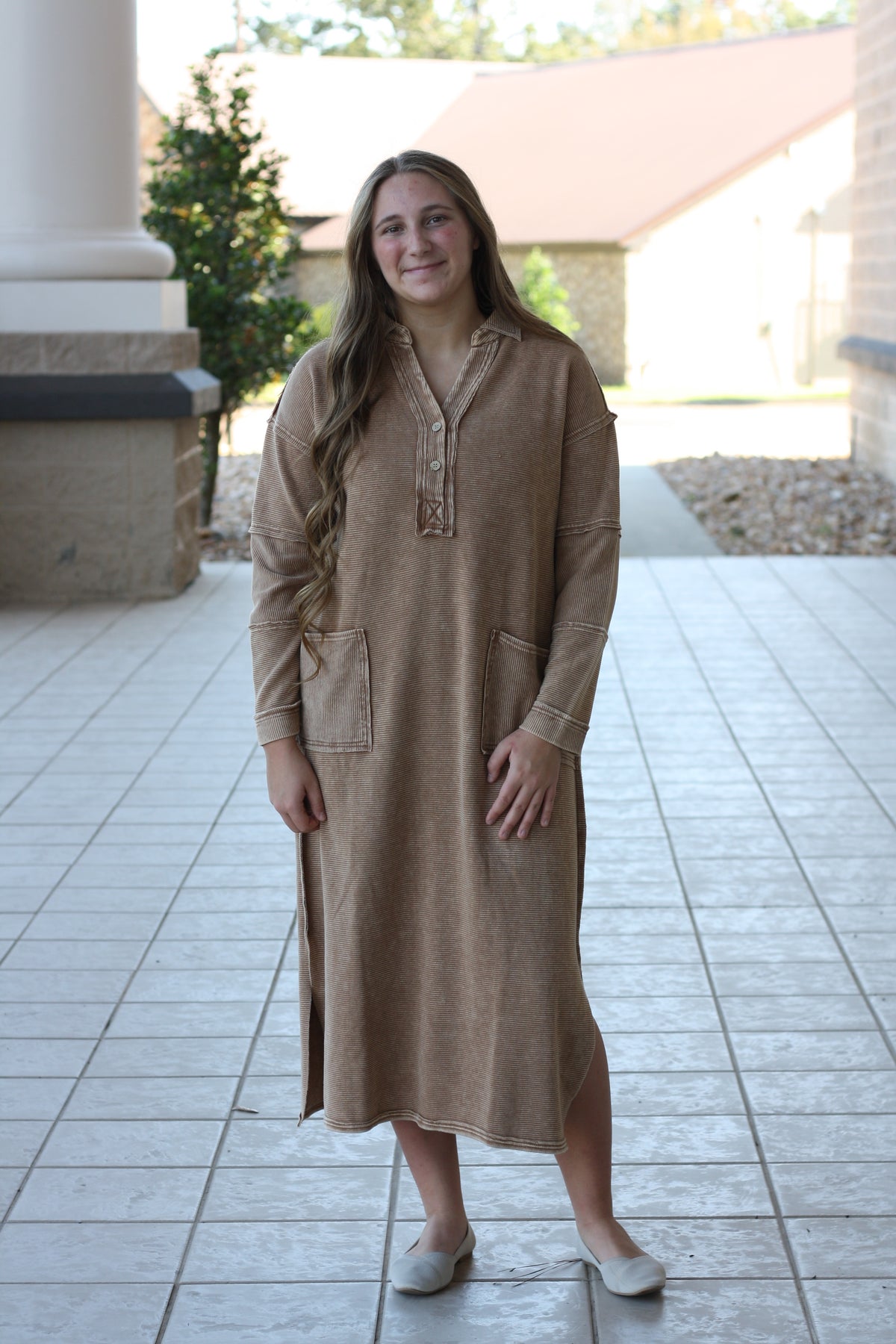 Mineral Washed Henley Dress