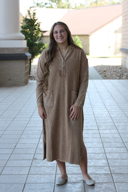 Mineral Washed Henley Dress