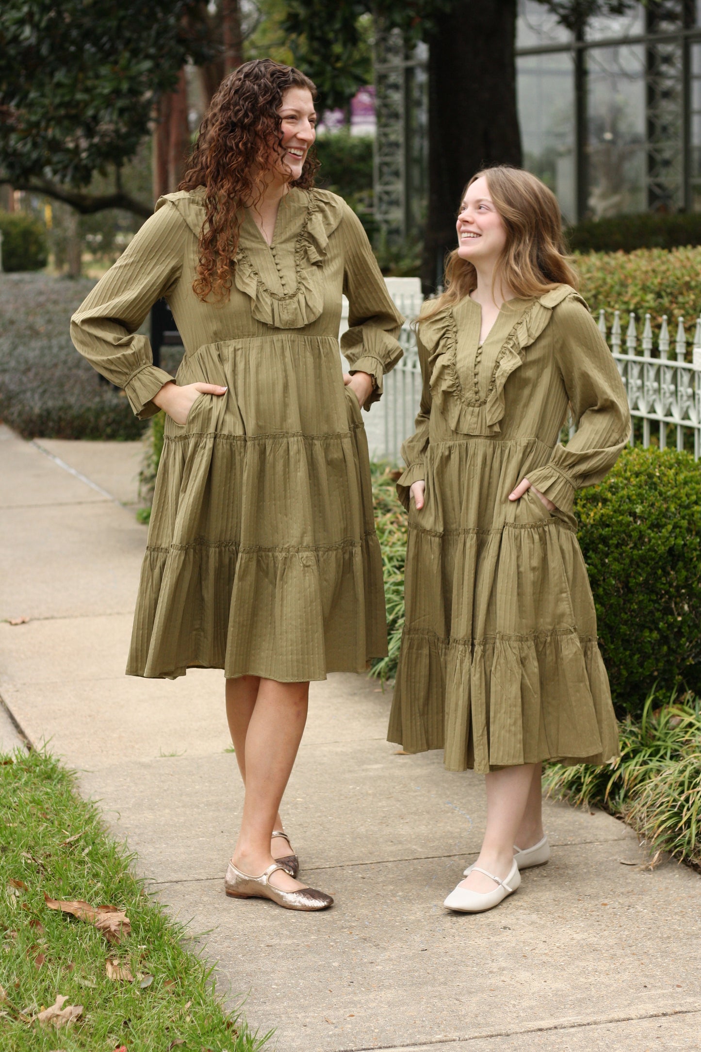 Ruffle Collar Olive Midi Dress