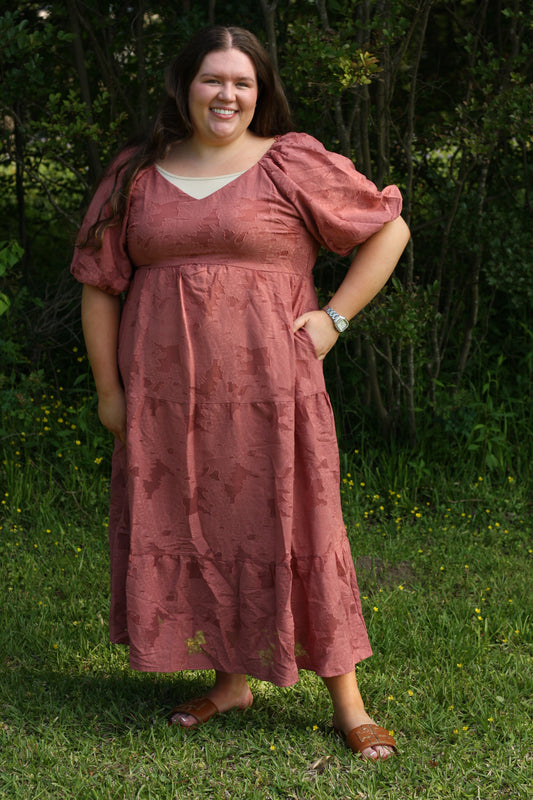 Smocked Floral Appliqué Midi