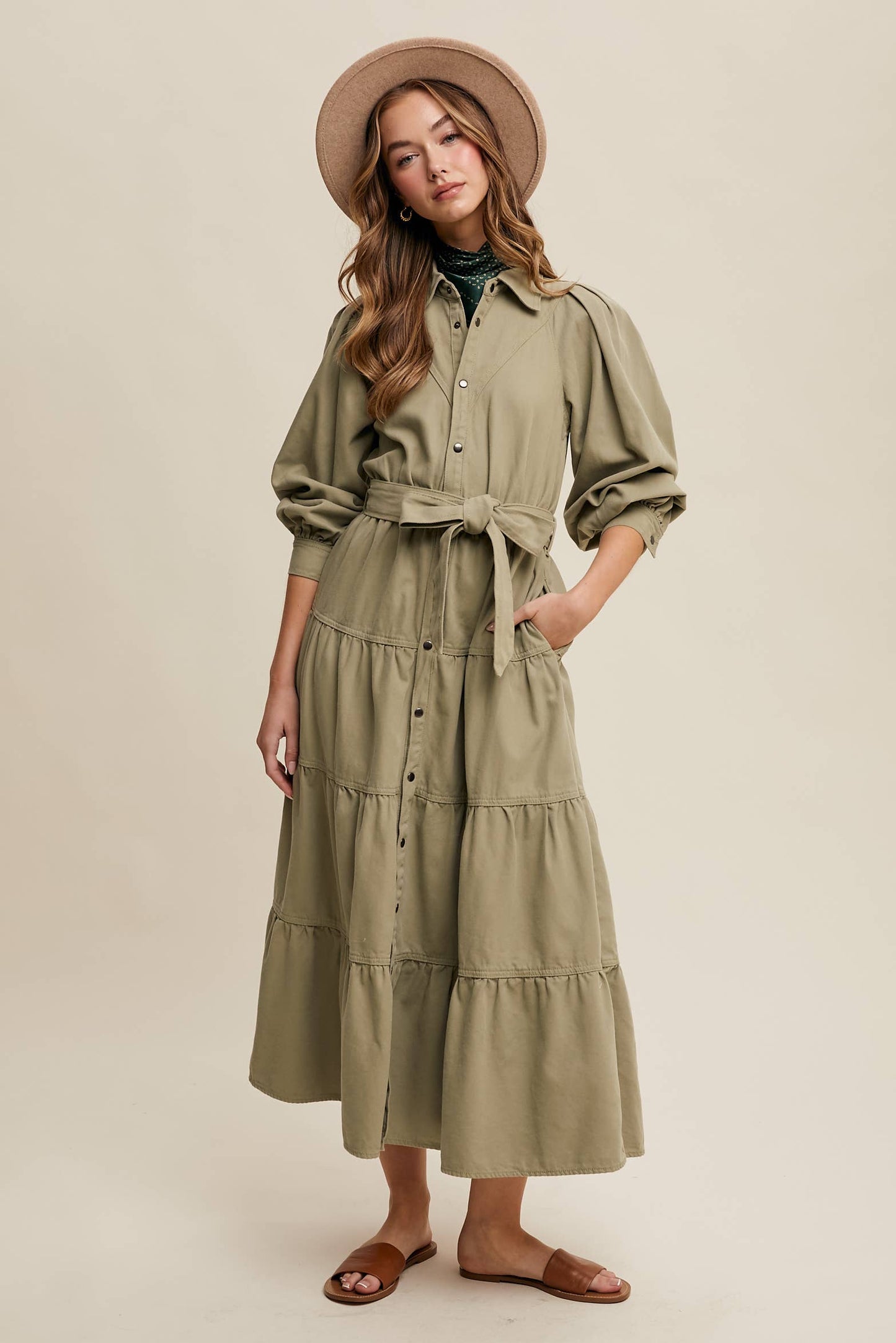 Utility Tiered Midi Dress