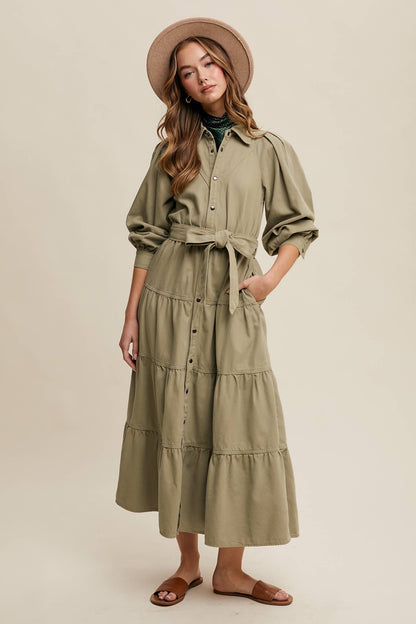 Utility Tiered Midi Dress