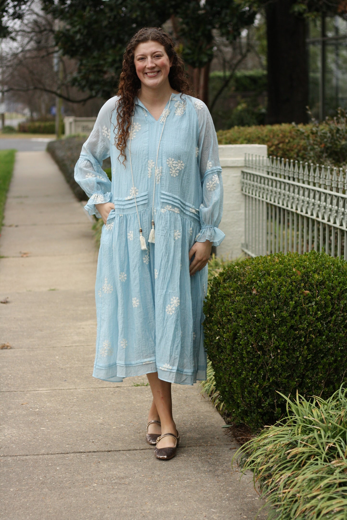 Embroidered Long Sleeve Maxi