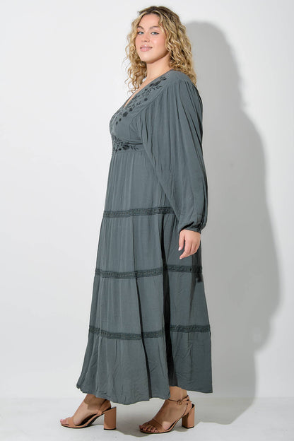 Dusty Blue Embroidered Dress