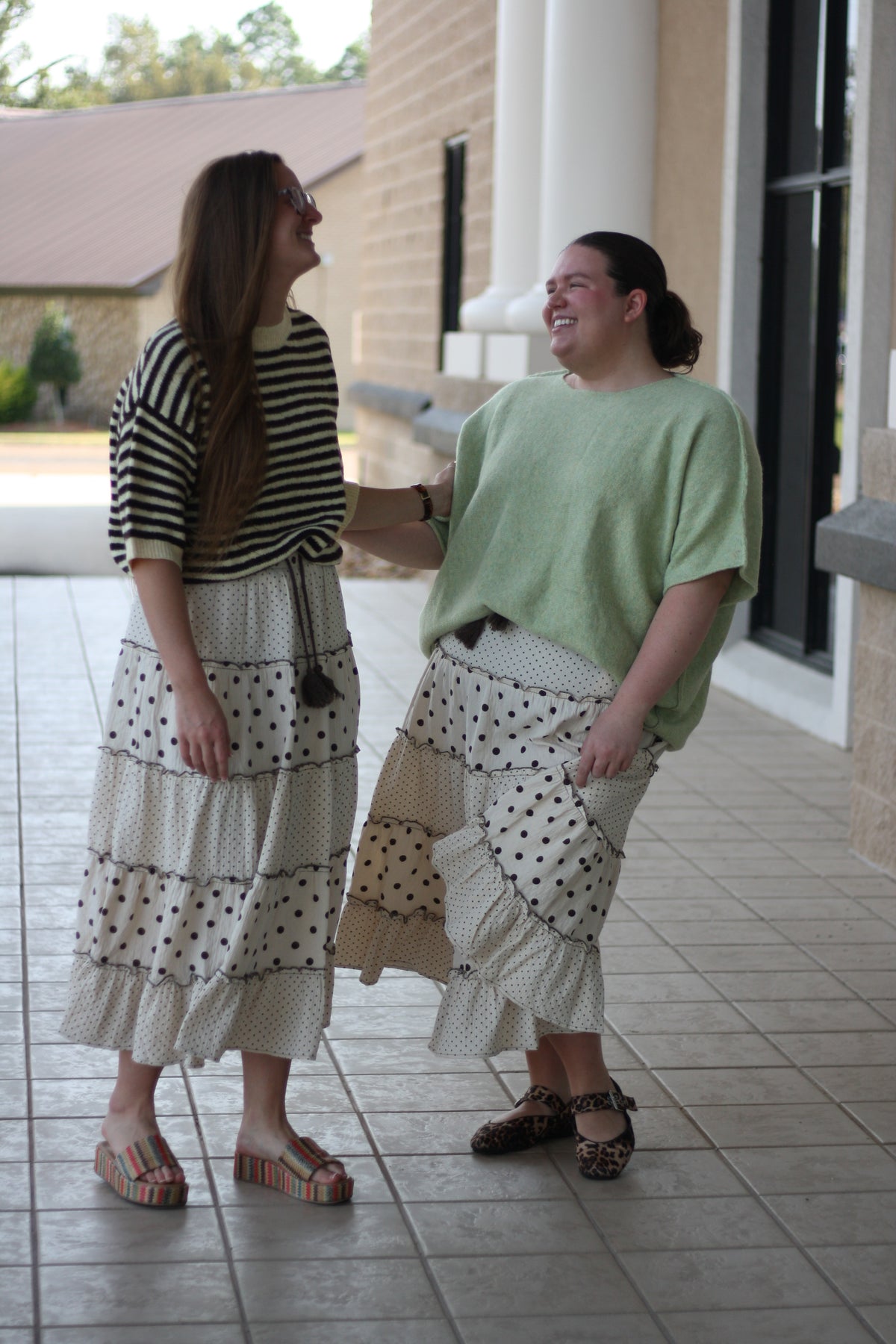 Polka Dot Tiered Midi Skirt