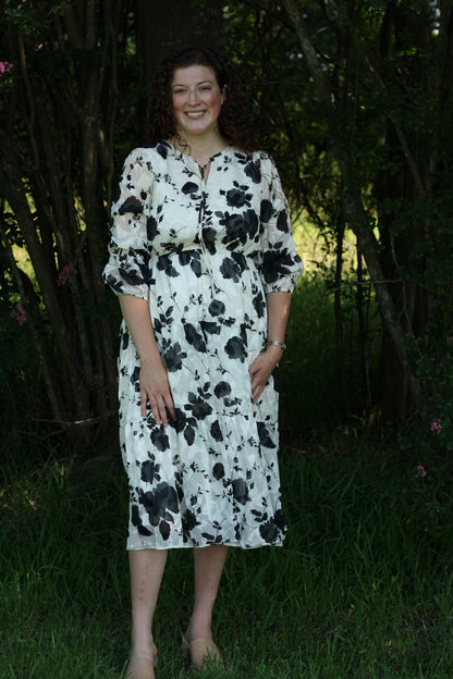 Jacquard Floral Midi Dress
