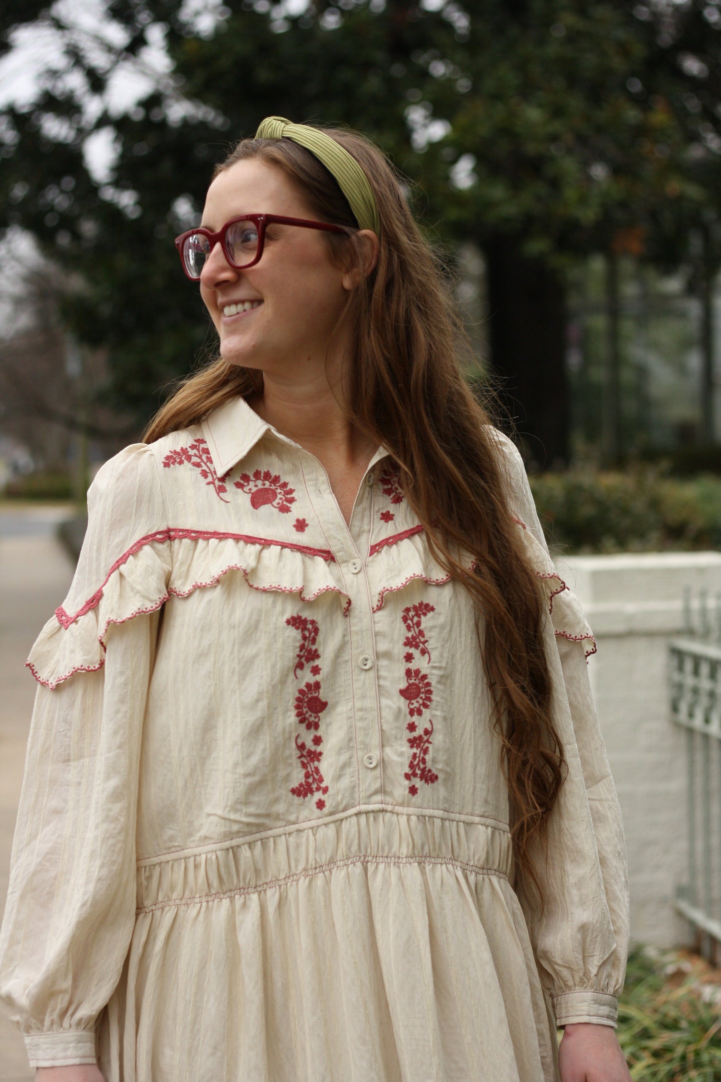 Embroidered Ruffle Maxi Dress