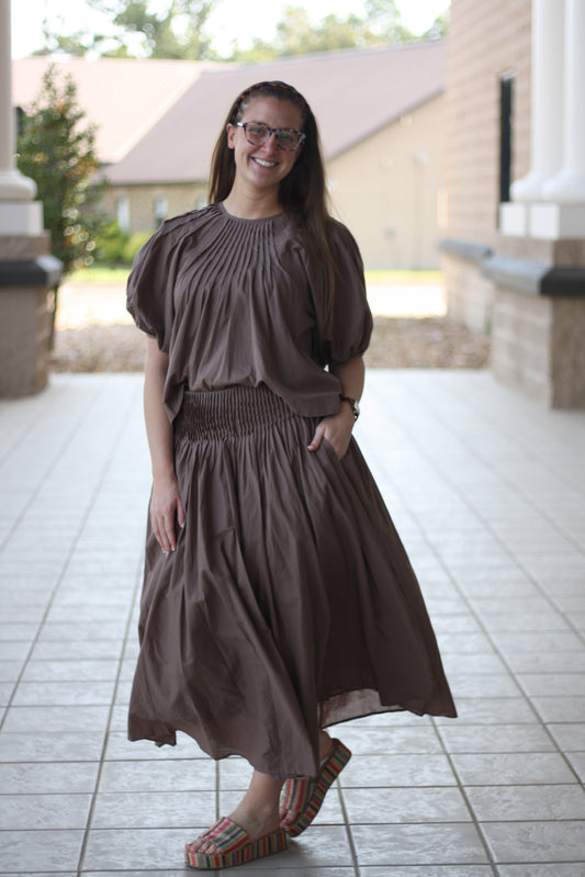 Pleated Linen Skirt Set