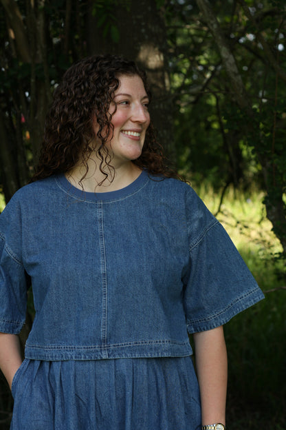 Pleated Denim Skirt Set