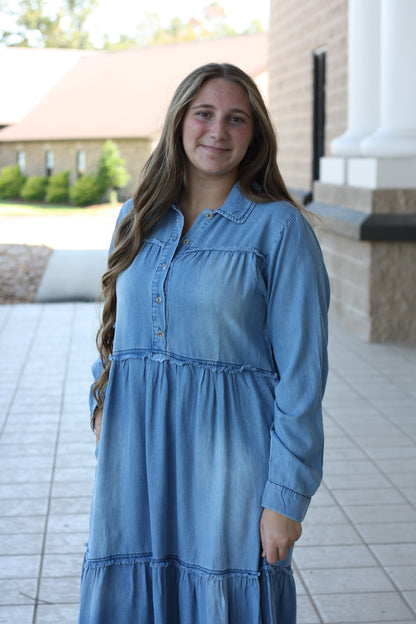 Mineral Washed Denim Maxi Dress