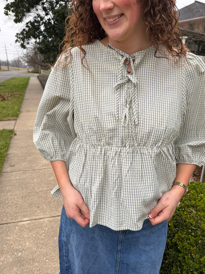 Plaid Tie-Neck Top