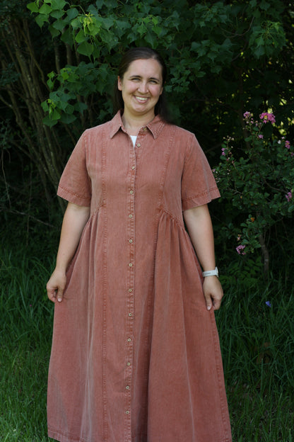 Mineral Washed Cotton Midi Dress