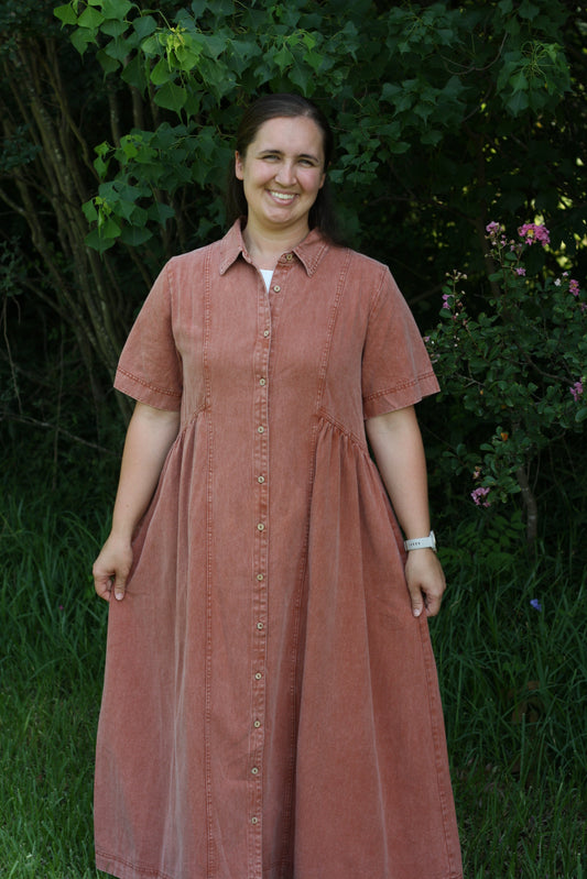 Mineral Washed Cotton Midi Dress