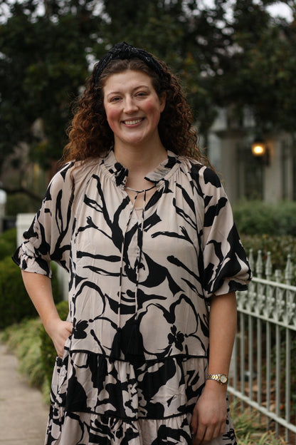 Black/Taupe Midi Dress