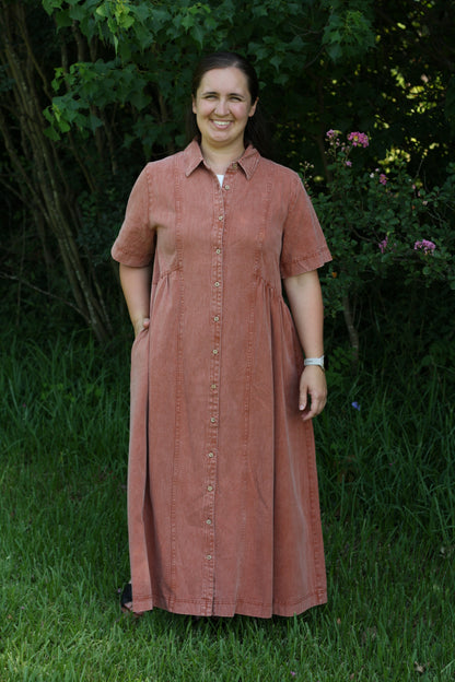 Mineral Washed Cotton Midi Dress
