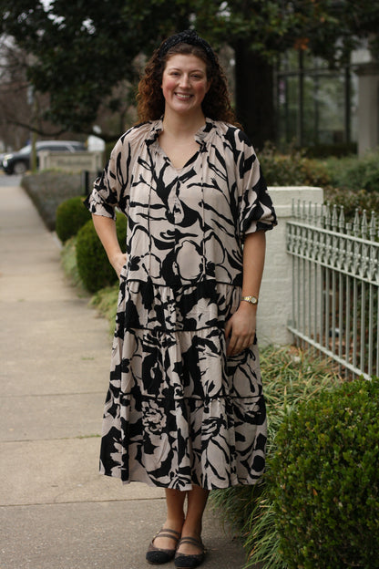Black/Taupe Midi Dress
