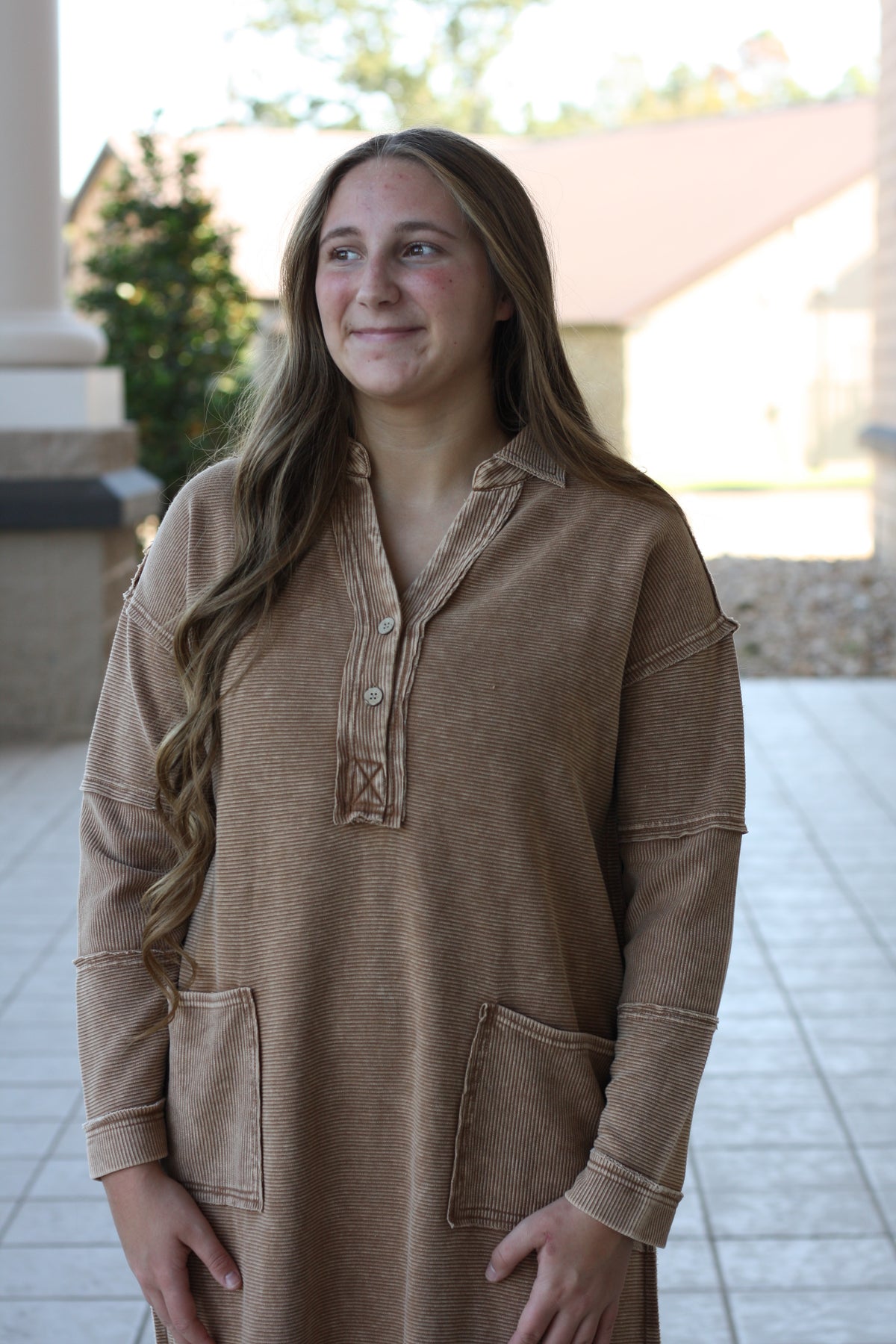 Mineral Washed Henley Dress